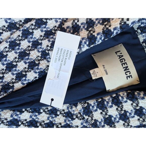 NWOT L'AGENCE Kenzie Double Breasted Tweed Plaid Blazer Size 2 Blue White #1M452 - Picture 11 of 13